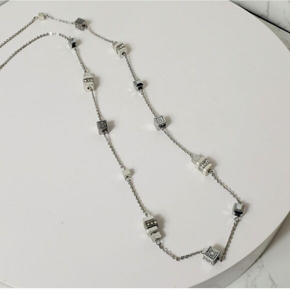 SILVER-TONE Cube Beaded Chain Necklace - Picture 5 of 6